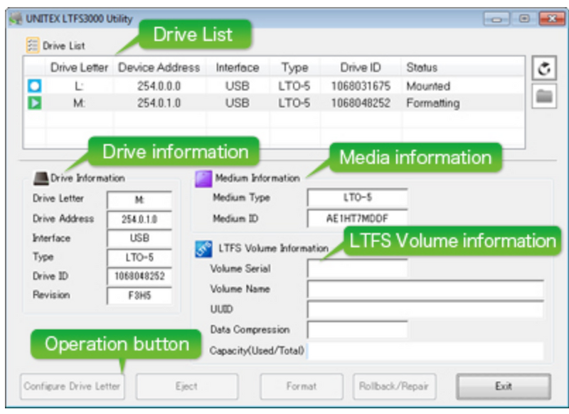 Unitex LT90H USB / SAS HYBRID LTO9 Tape Drive System, LTFS